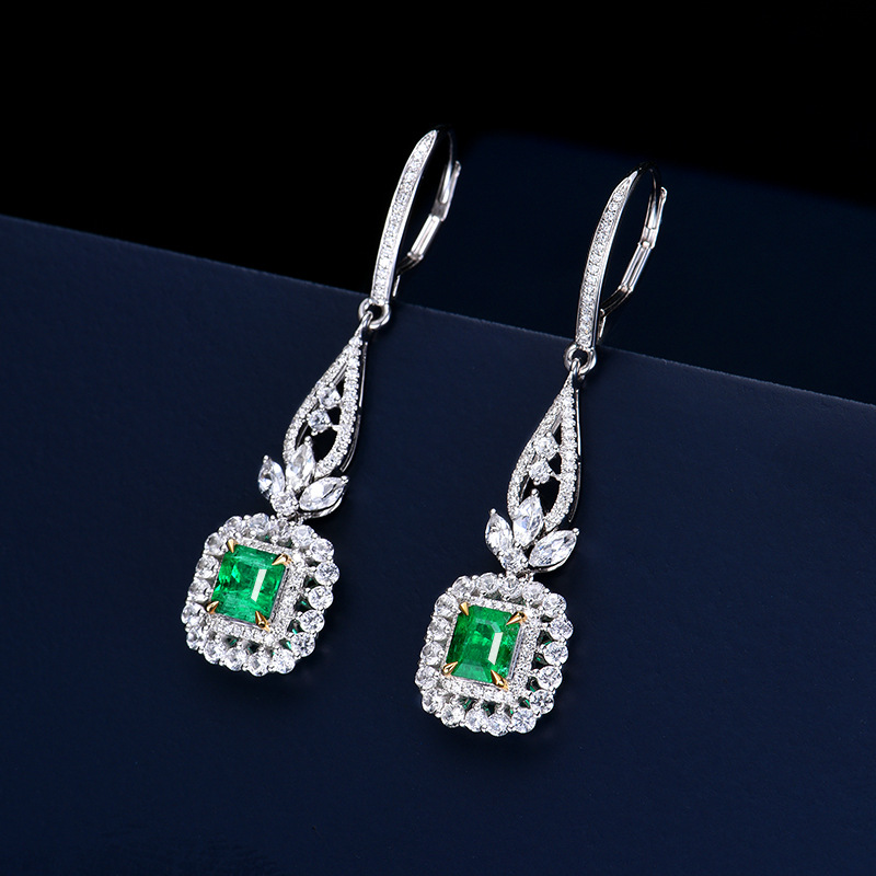 

Vintage Emerald Earrings 925 Sterling silver Party Wedding Drop Dangle Earrings for Women Bridal Promise Engagement Jewelry