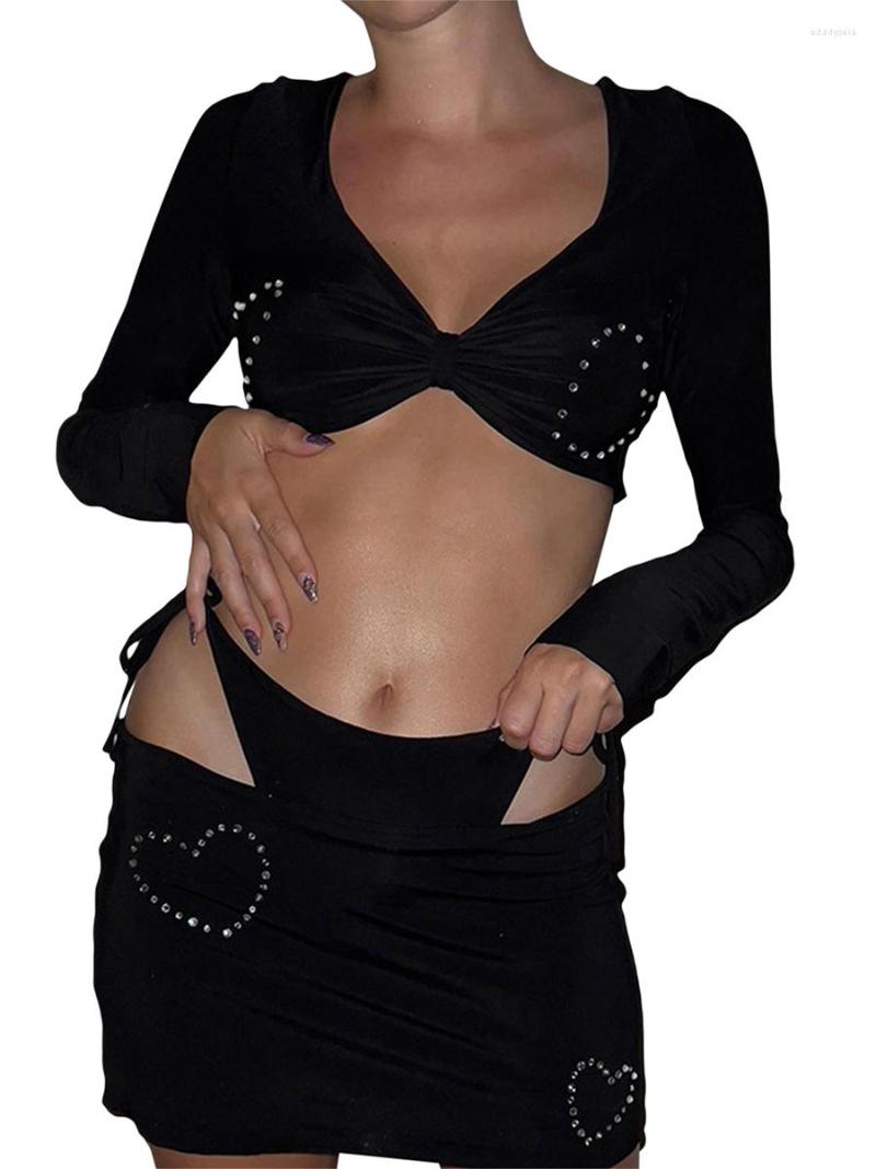 

Work Dresses Women Two Piece Skirt Set Off Shoulder Crop Tube Top Mini Streetwear, O black