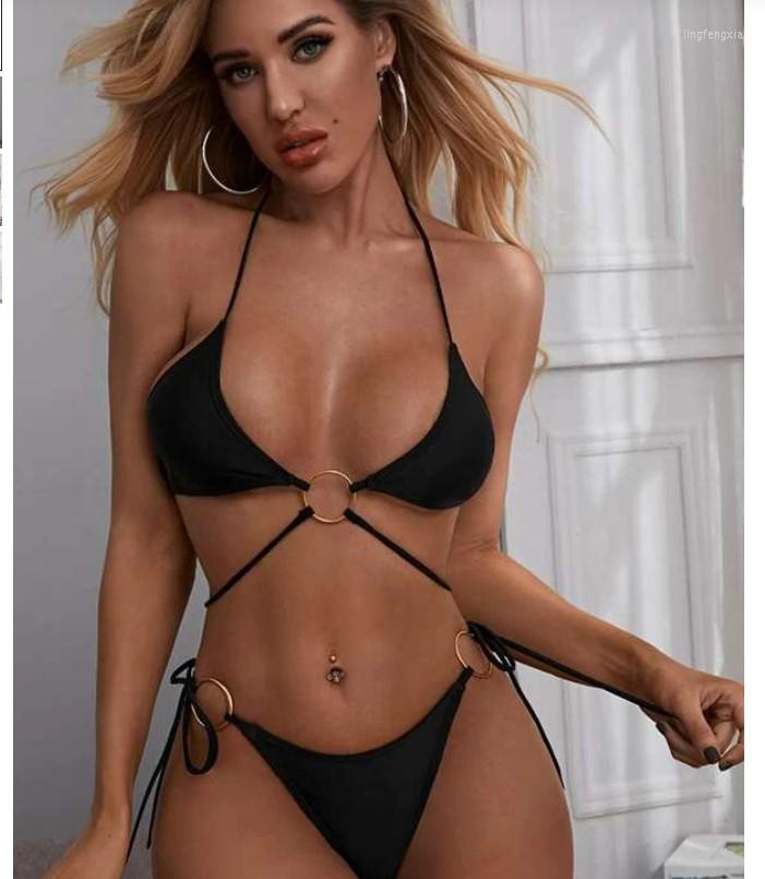 

Women' Swimwear Bright Bikini Set 2023 Summer Swimsuit Women' Sexy Two-piece TRIANGLE Bandage Brazil Beach Suit, Black