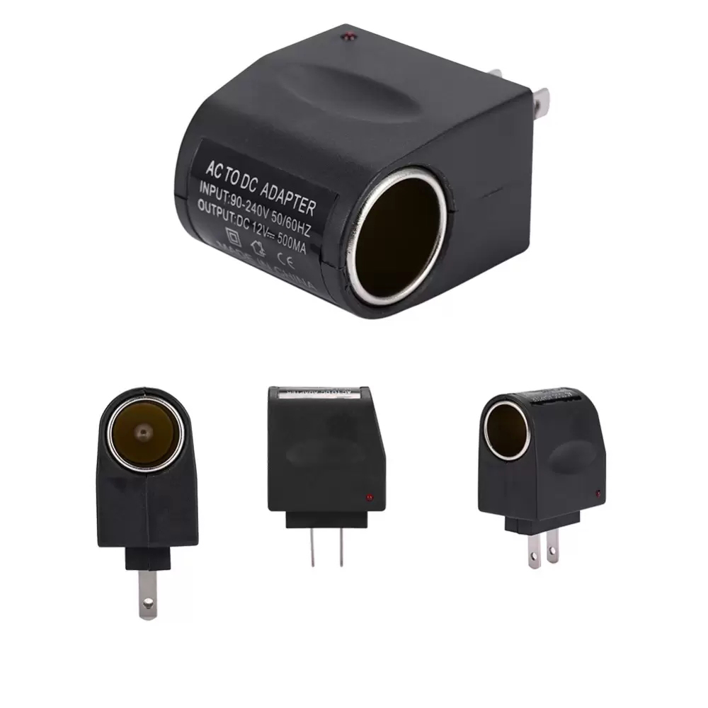 

110-240V AC to 12V DC 500mA Car Cigarette Lighter Adapter Converter US/EU Plug, Black