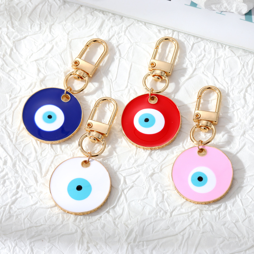 

S3566 Round Enamel Evil Eye Keychains Pendant Key Ring For Man Woman Flower Blue Eyes Keychain Key Rings