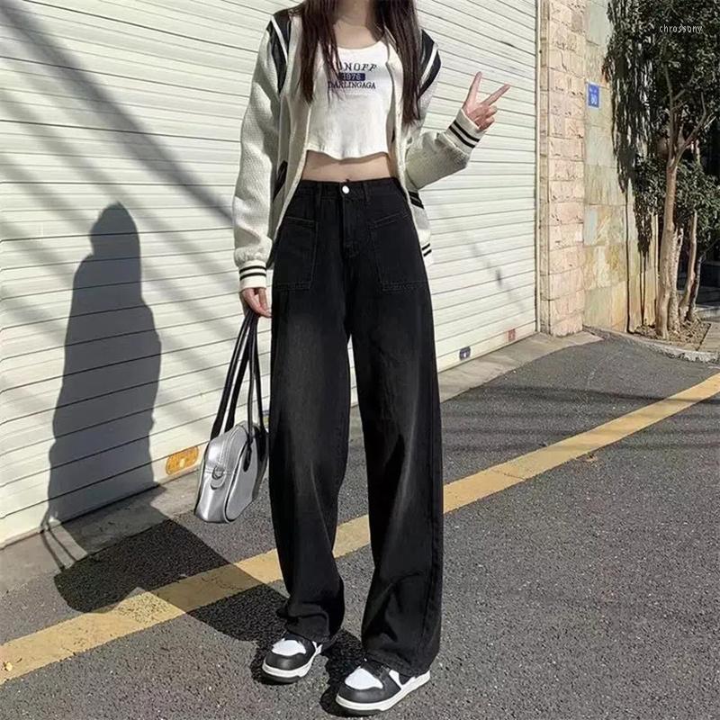 

Women's Jeans Girl Basic Black Baggy Women Streetwear High Waist Wide Leg Denim Pants Vintage Straight Casual Y2K Female