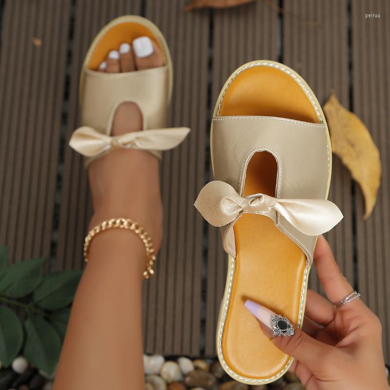 

Slippers 2023 Summer Women's Bow Fashion Flat Beach Sandals Comfortable Black Soft Outdoor Sports Fish Mouth Slipper, Gold