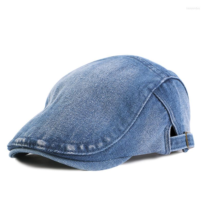 

Berets Spring Jeans Beret Hat For Men Unisex Cotton Denim Solid Sboy Caps Washed Flat Peaked Cap Women Painter Hats, Black
