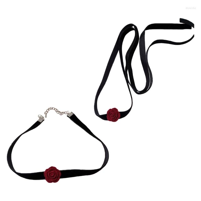 

Choker Velvet-Choker Necklace Long Ribbon Satin Flower Collar Sexy-Camellia