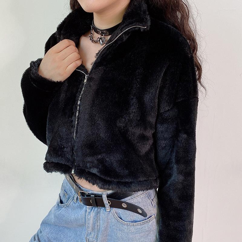 

Women' Fur Women' Autumn And Winter Fashion Faux All-match Nightclub Zipper Short Jacket Sexy Coat Women Black
