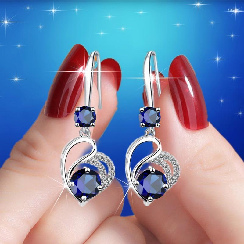 

Dangle Earrings Rainbow Crystal Round Stone Drop Female Love Heart Classic Silver Color Wedding For Women Gift