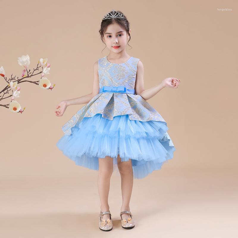 

Girl Dresses Girls Blue Print Bridesmaid Dress Flower Kid Wedding Ball Gown Toddler Princess Hi-Low Pageant Evening, 2171-navy