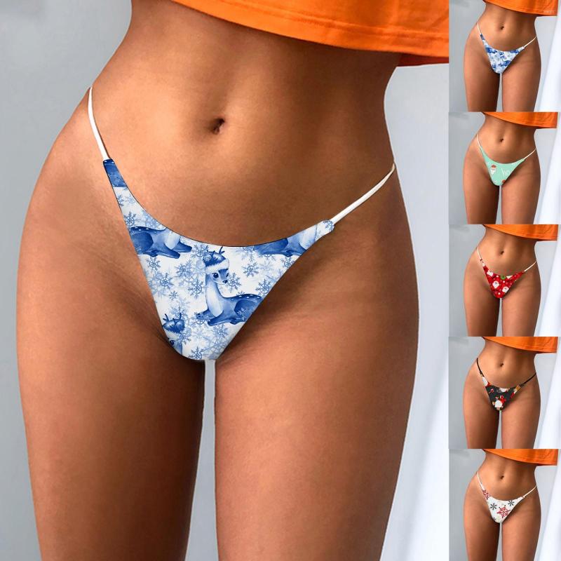 

Women's Panties Women'S Casual Sexy Underwear Christmas Print Low Waist G-String Underpants Lingerie For Women, Blue