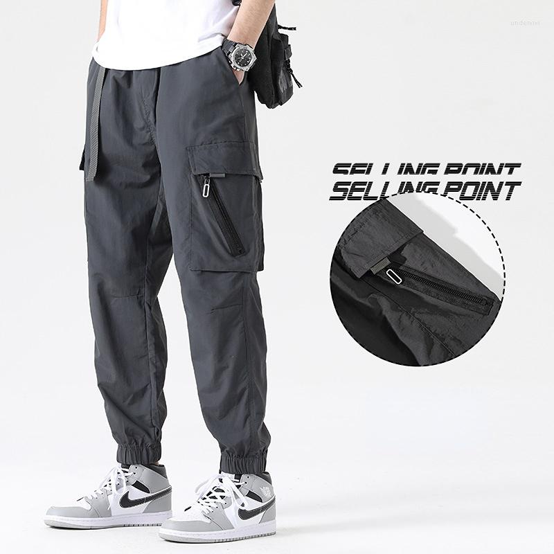 

Men's Pants HOUZHOU Ice Cargo For Men Summer Black Golf Trousers Male Zipper Korean Streetwear Hip Hop Loose Casual Safari Style