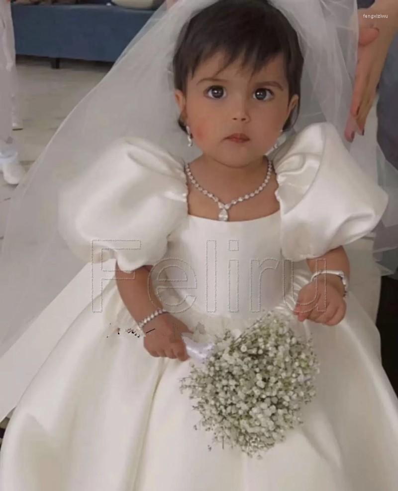 

Girl Dresses Vintage Flower Girls Baby Infant Toddler Baptism Clothes Satin Ball Gowns Custom Made Puffy Birthday Party Dress, Champagne