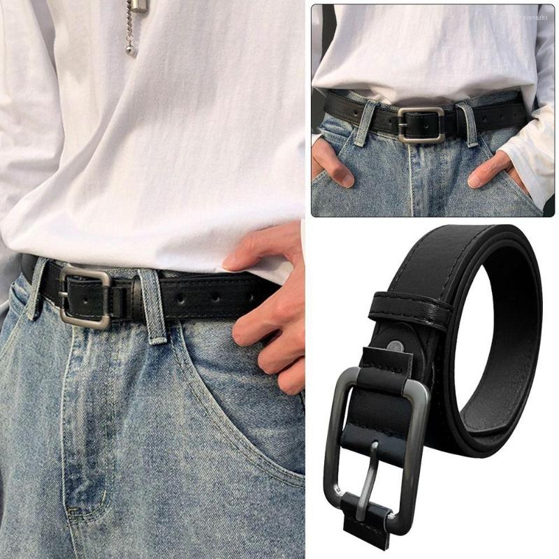 

Belts Men Casual Waist Decoration Luxury Design Brand Pin Buckle Waistband Trouser Dress Leather Belt Thin Strap, Black