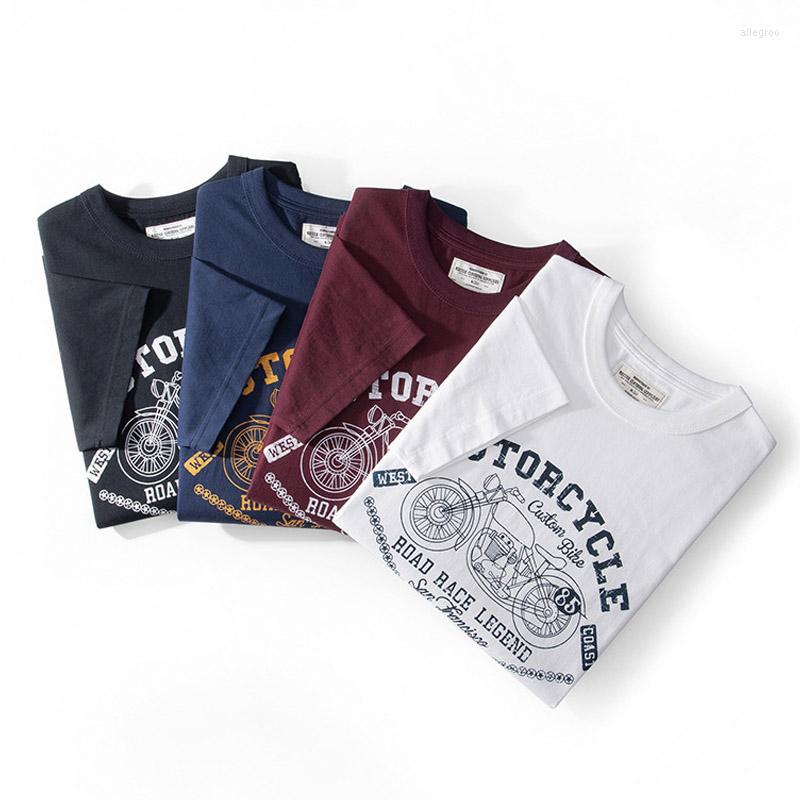 

Men's T Shirts Summer American Retro Heavyweight Short-sleeved O-neck Motorcycle Printed T-shirt Men's Fashion Cotton Washed Casual Tops, Black