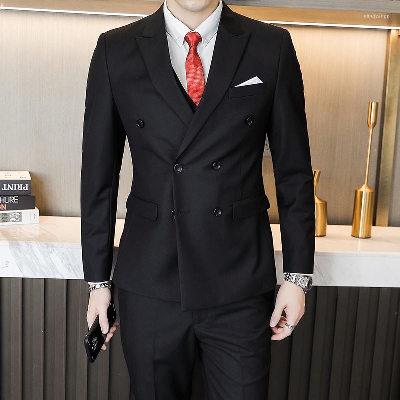 

Men's Suits Boutique Fashion Design Double Breasted Men's Three Pieces Slim Fit Casual Tuxedos For Wedding (Blazer Vest Pants), Gray