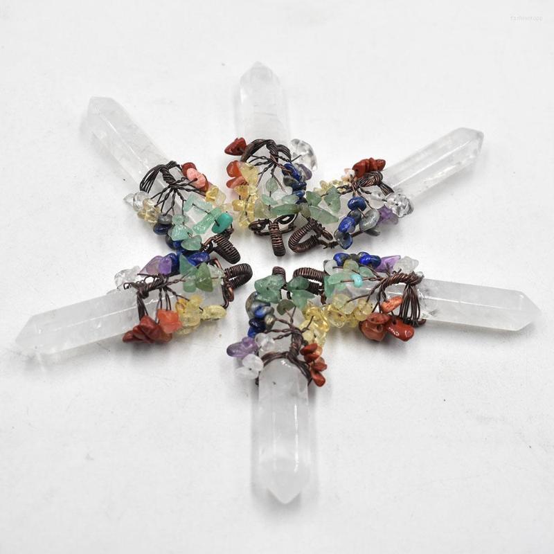 

Pendant Necklaces Natural White Crystal Pillar Pendants Handmade Antique Copper Wire Wrapped Tree Of Life Wholesale 6Pcs/Lot For Necklace