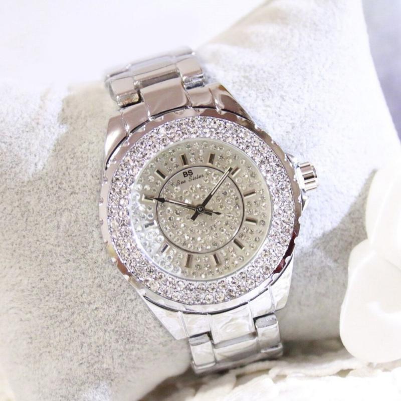 

Wristwatches Bling Watch Women Luxury Austrian Crystal Rose Gold Shinning Diomand Rhinestone Bangle Bracelet