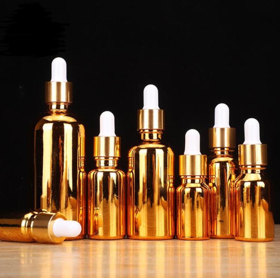 

100PCS Gold Silver Coated Glass Essential Oil Perfume Bottles Liquid Reagent Dropper Bottle 5ml 10ml 15ml 20ml 30ml 50ml 100ml