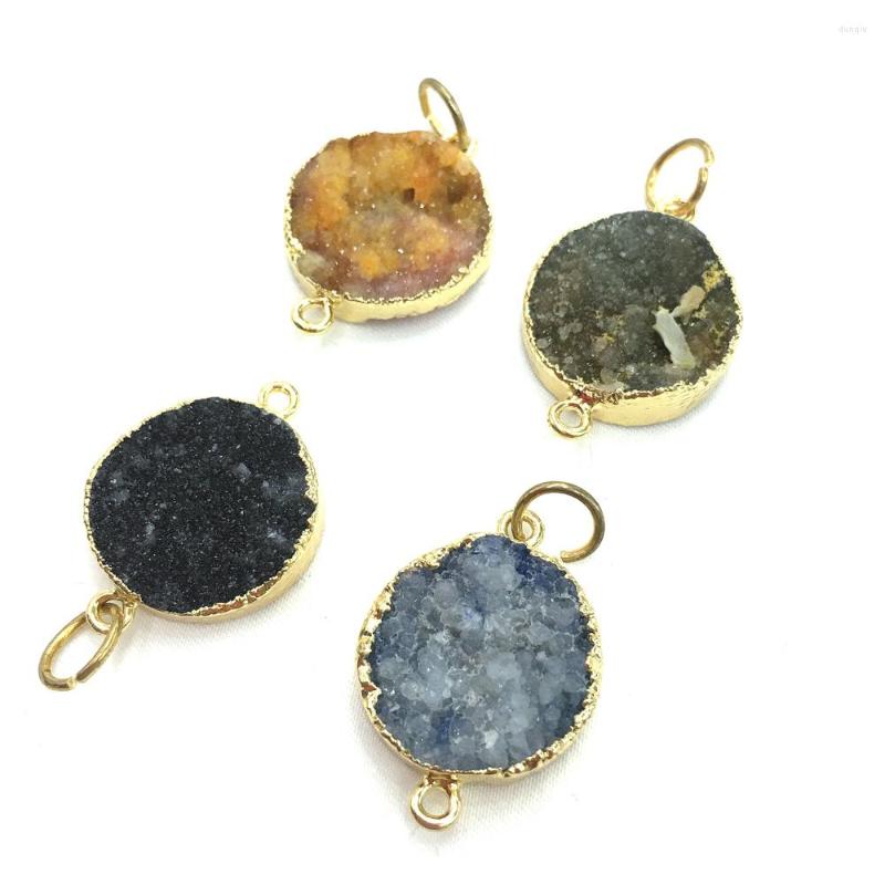 

Pendant Necklaces Natural Stone Gem Round Agate Crystal Bud Connector Loose Bead DIY Retro Necklace Sweater Chain Jewelry Gift Making