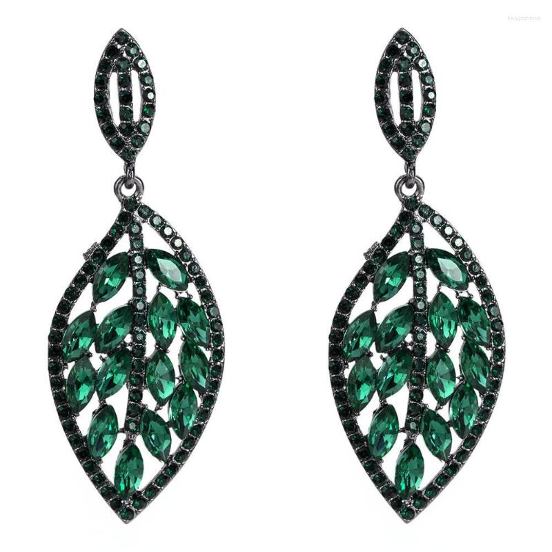 

Dangle Earrings Exquisite Green Crystal Leaf Drop For Women Bridal Wedding Engagement Statement Holiday Party Jewelry Gift