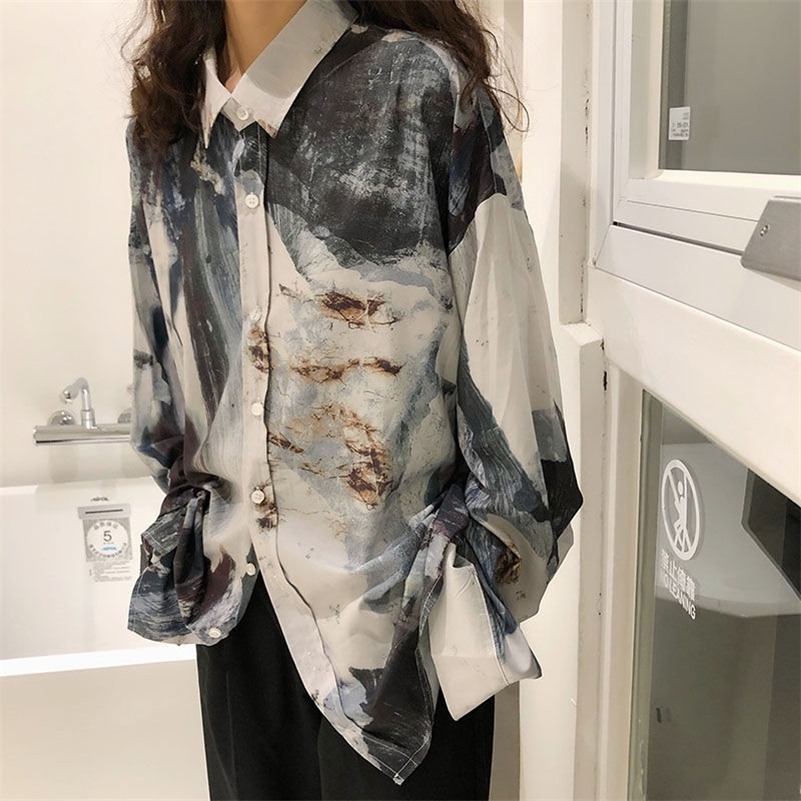 

Women's Blouses Shirts Bella Retro Print Blouse Turn Down Collar Long Sleeve Shirts Loose Casual Single Breasted Street Female Vintage Tops 230414, Photo color