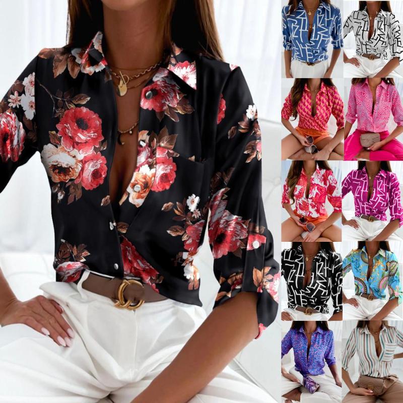 

Women's Blouses 2023 Spring And Summer Women's Fashion Casual Shirt Tops Long-sleeved Printed Slim Multicolor Cardigan For Women