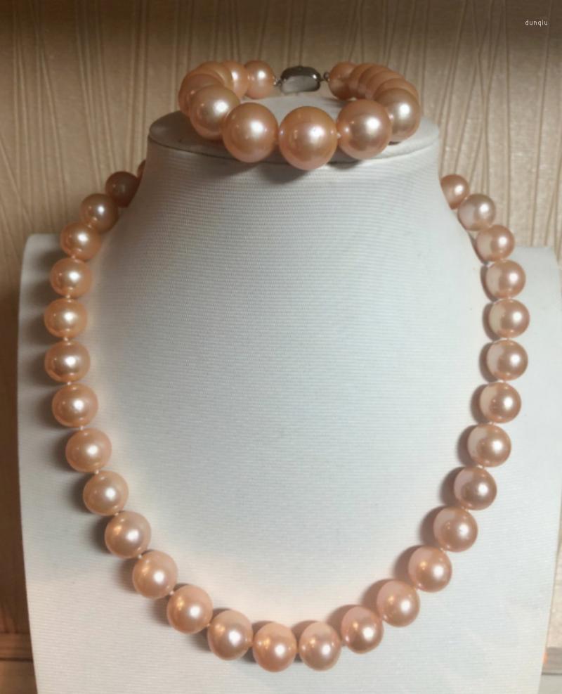 

Chains Set Of 9-10mm South Sea Round Gold Pink Pearl Necklace 18"&bracelet 7.5-8"