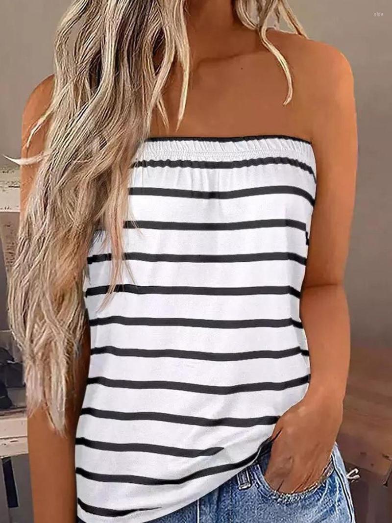 

Women' Polos Striped One-line Neck Off-the-shoulder Small Vest Women' Summer Inner Matching Bottom Wrap Chest, White