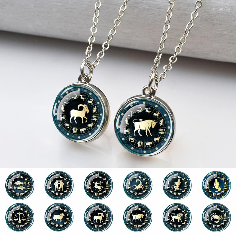 

Pendant Necklaces Fashion 12 Constellation Necklace Zodiac Sign Glass Ball For Women Men Year Jewelry Gifts Lover