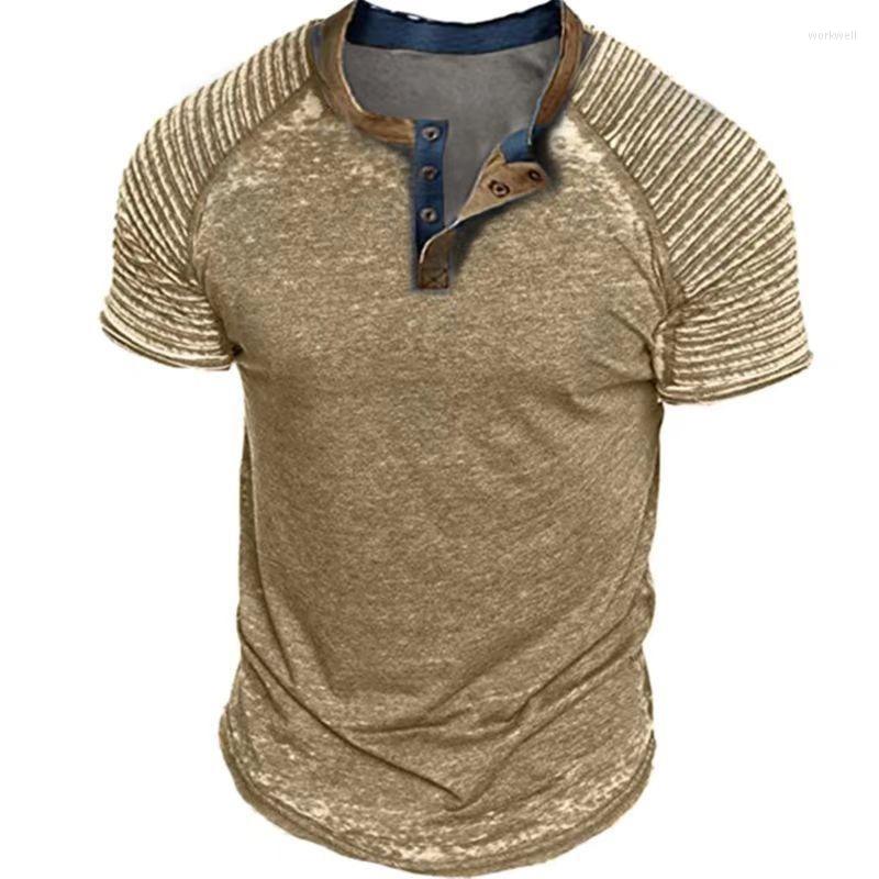 

Men' T Shirts Summer T-shirt Button-down Short Sleeve Cycling Hiking Casual Pleated Top Men, Army green