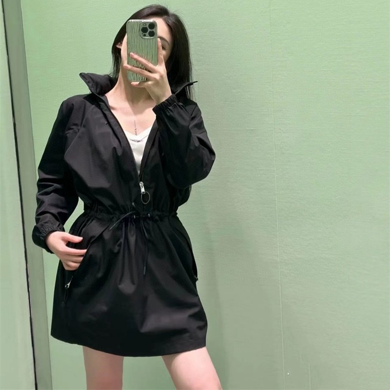 

Designer Hooded Nylon Dress: Casual Long Sleeve Women's Fitted Black Mini, Perfect for Any Occasion., Ivory