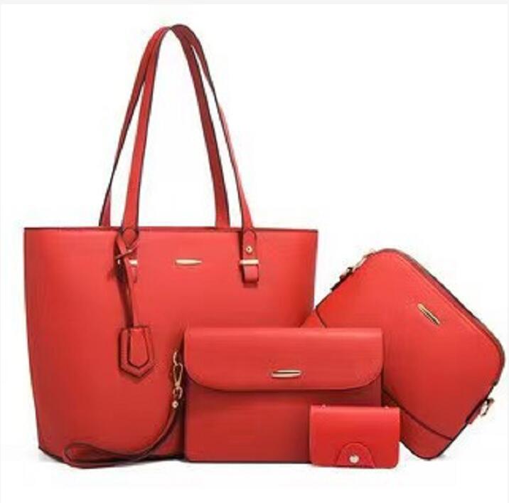 

Trendy Versatile Women's Bag Vintage Lady One-shoulder Handbag New high-capacity stylish cross-body four-piece set mother bag, Red