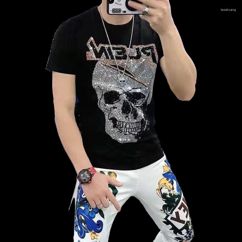 

Men's T Shirts Men's Summer Drilling Printed Short-sleeved T-shirt Trendy Thin Round Neck Pullover Half Sleeve T-shirts Top, Black