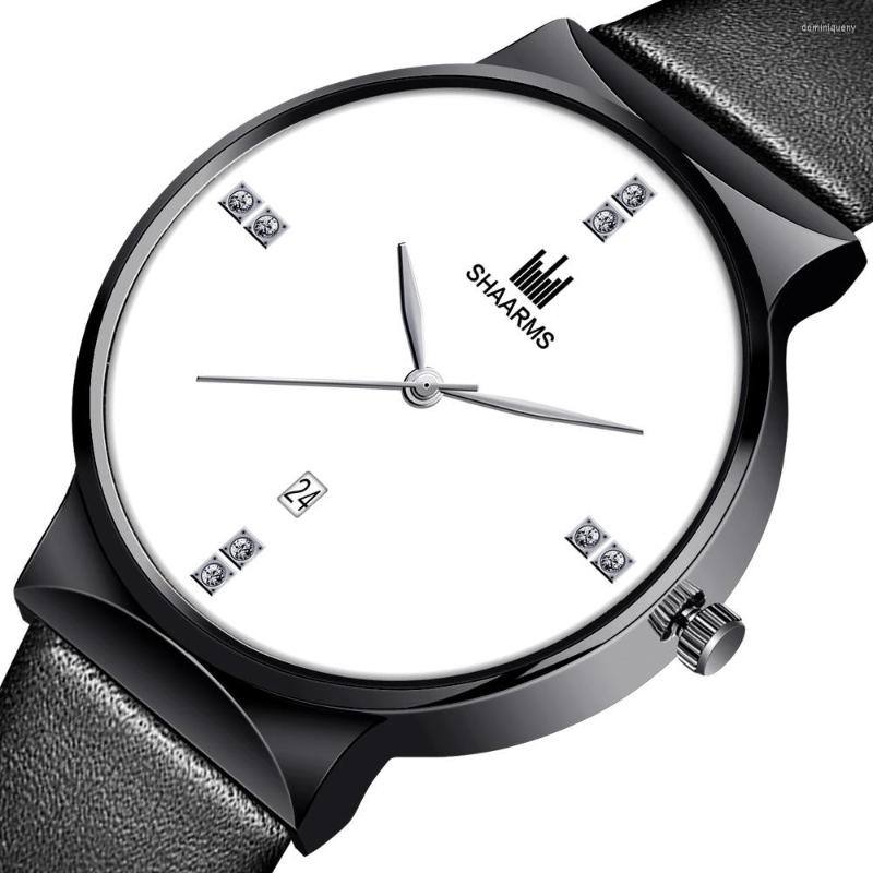 

Wristwatches Fashion Watch For Men Casual Business Quartz Wristwatch Leather Strap Waterproof Sport Watches Mens Clock Relogio Masculino, Black silver