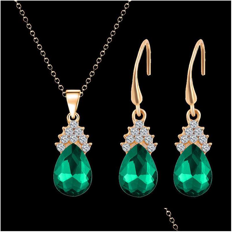 

Earrings Necklace Crystal Diamond Water Drop Sets Gold Chain For Women Fashion Jewelry Gift Delivery Dhgarden Dhkfy, Randomly sended colors