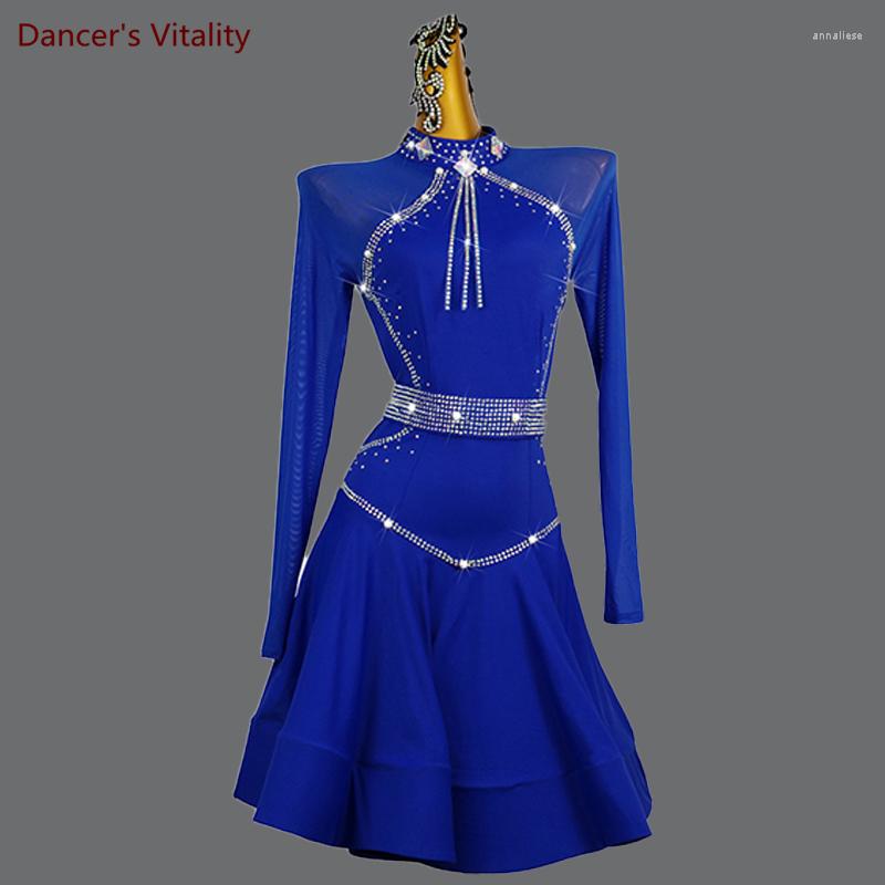 

Stage Wear Latin Dance Competition Costumes Dress For Women Dancing Professional Clothes Cusomized Adult Children Rumba Spandex Skirt, White