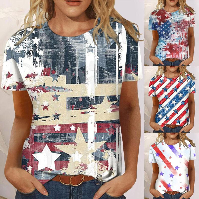 

Women' Blouses Independence Day For Women Print Daily Summer Shirts Women' O Neck Tank Tops Long Sleeve Woman Shirt Athletic, White