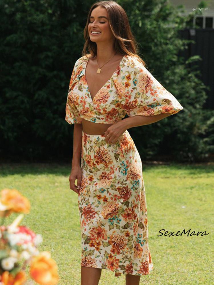

Work Dresses Dress Sets Women Print V Neck Bohemian 2023 Midi Summer, Orange