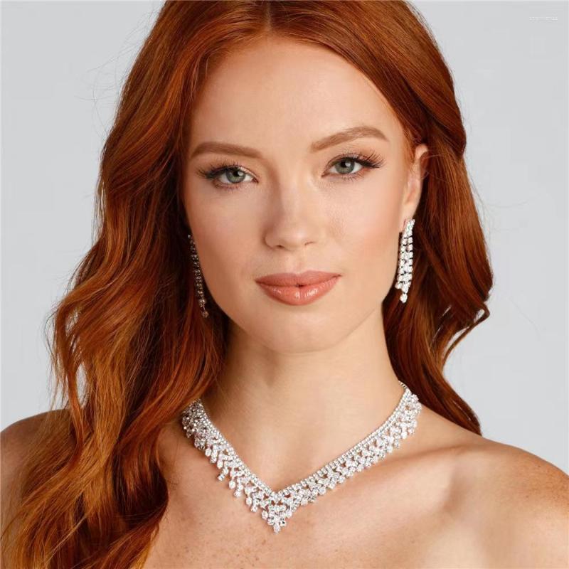 

Chains Pattern Fashion Bridal Rhinestone Crystal Necklace Earring Set Women's Luxury Simple Prom Dress Accessories Wholesale