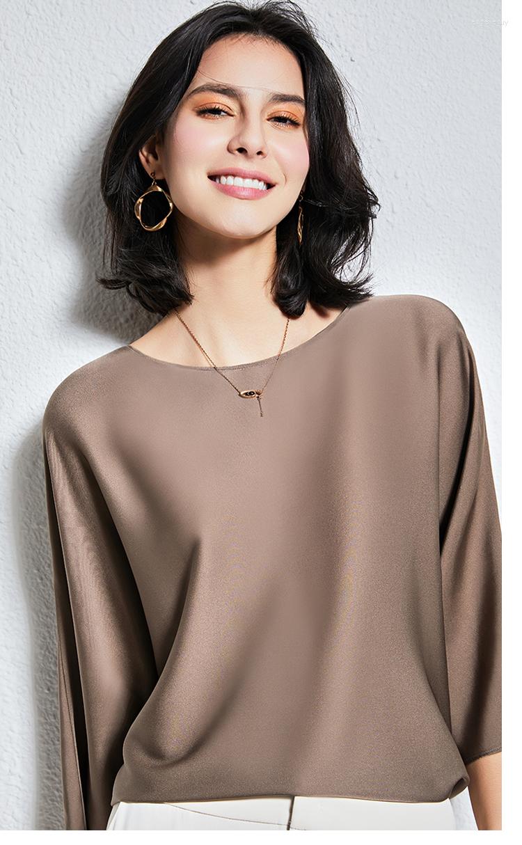 

Women's Blouses Real Silk Nude 6A Elastic Double-sided Satin Loose Heavy Blouse Fashion Solid Color Summer Spring Mulberry Top Women