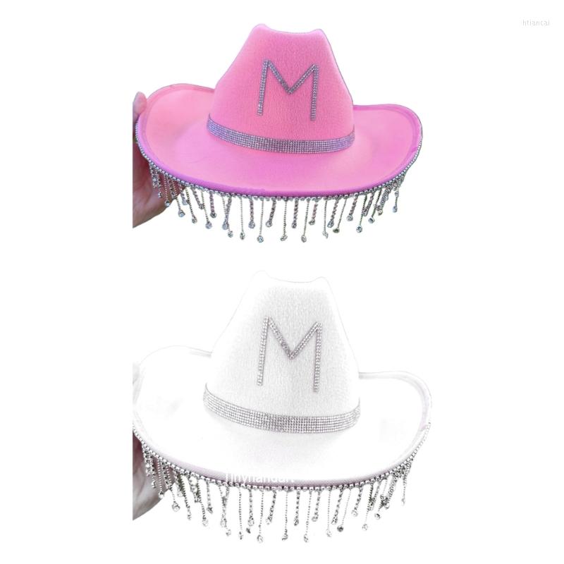 

Berets 50JB Woman Dangle Cowgirls Hat Summer Outdoor Sunproof Wide Brim Bridal Fedoras For Poshoots Supplies, White