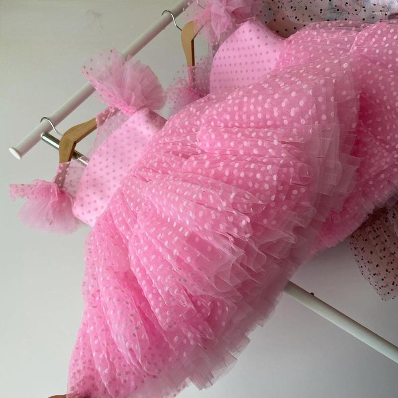 

Girl Dresses Polka Dot Princess Dress Butterfly Sleeves Puffy Ball Gown Flower Tiered Scoop Baby First Communion, Blue