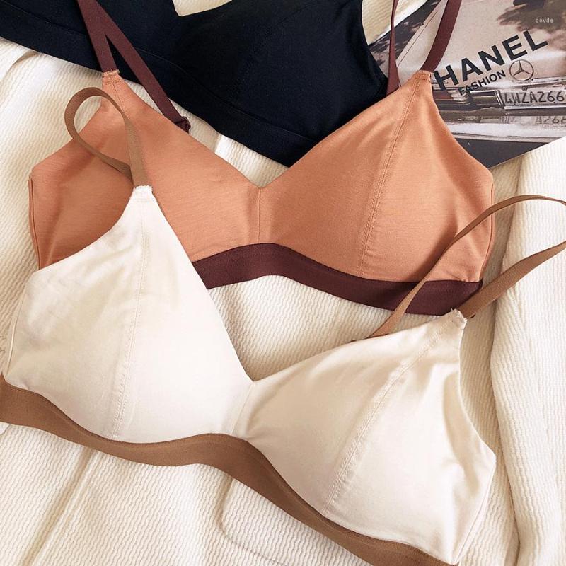 

Bras Only A Bra S M L XL Cotton Young Girls Small Bralette Contrast Color Simple No Underwire Lingerie Traceless Smooth Underwear, Black