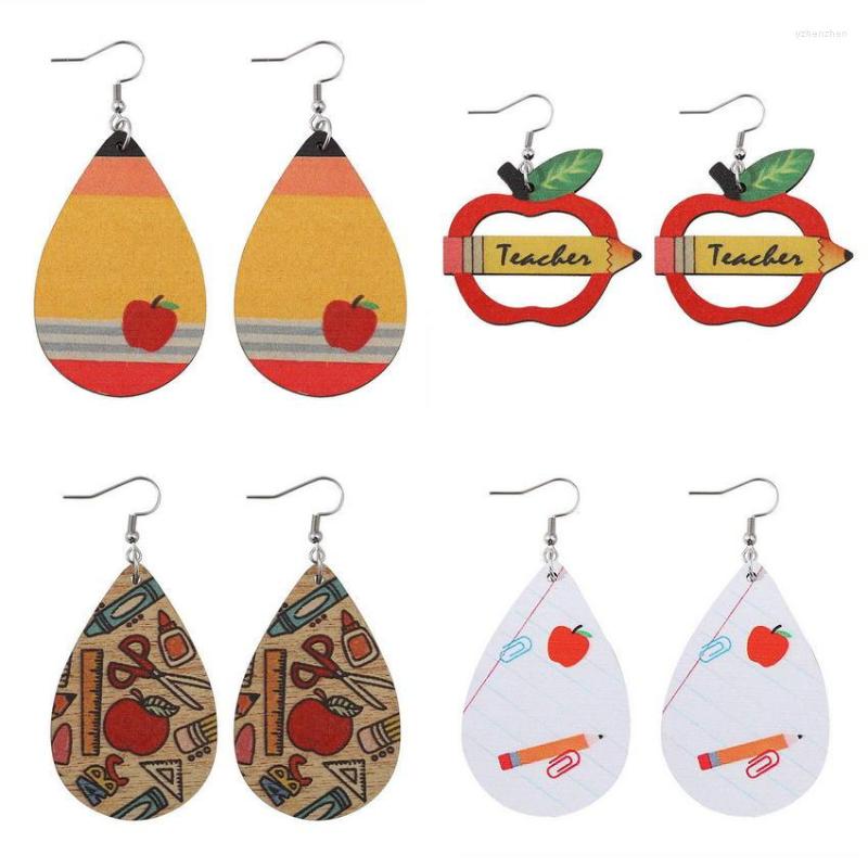 

Dangle Earrings Adorable Apple Pencil Teardrop Teacher For Women Wooden Back To School Double Side Gifts Wholesale