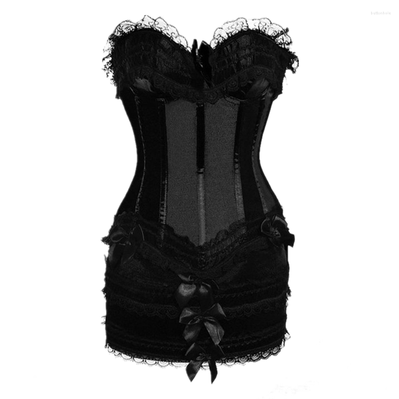 

Bustiers & Corsets Women Corset Dress Plus Size Satin Lace Sexy Overbust And Skirt Set -6XL, Black