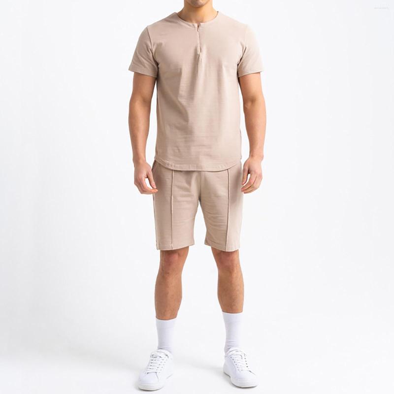 

Men's Tracksuits Stretch Suit Separates Mens Personality Sport Set Summer Outfit 2 Piece Short Sleeve T Shirts And Shorts Formal Men Suits, Beige