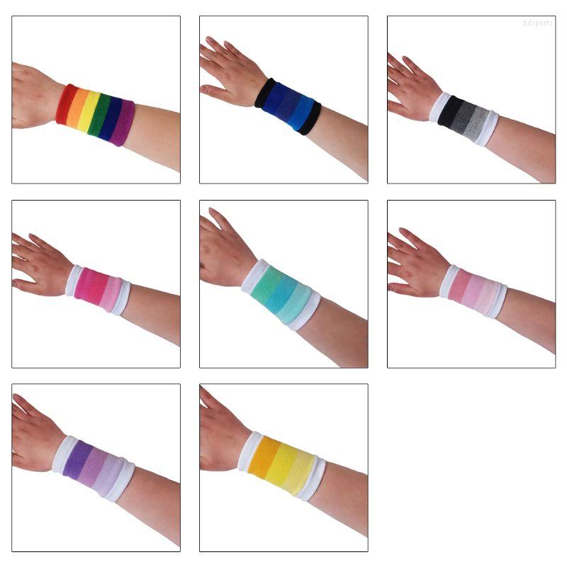 

Wrist Support 1 Pair Unisex Sports Protector Sweatband Gradient Rainbow Stripes Running Badminton Tennis Workout Basketball Knitted 2023, Purple