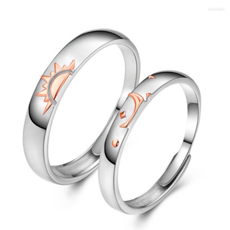 

Wedding Rings 1 Pair Minimalist For Sun And Moon Couples Matching Band Simple Open Ring Adjustable Gift Him Her 40GB