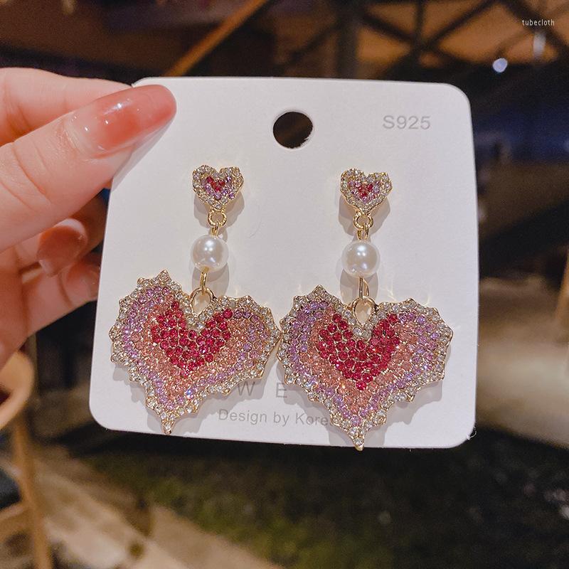 

Dangle Earrings Jea. Angel Zircon Pink Romance Heart-Shape Woman Luxury Temperament Silver Color Fashion Cute Party Gifts