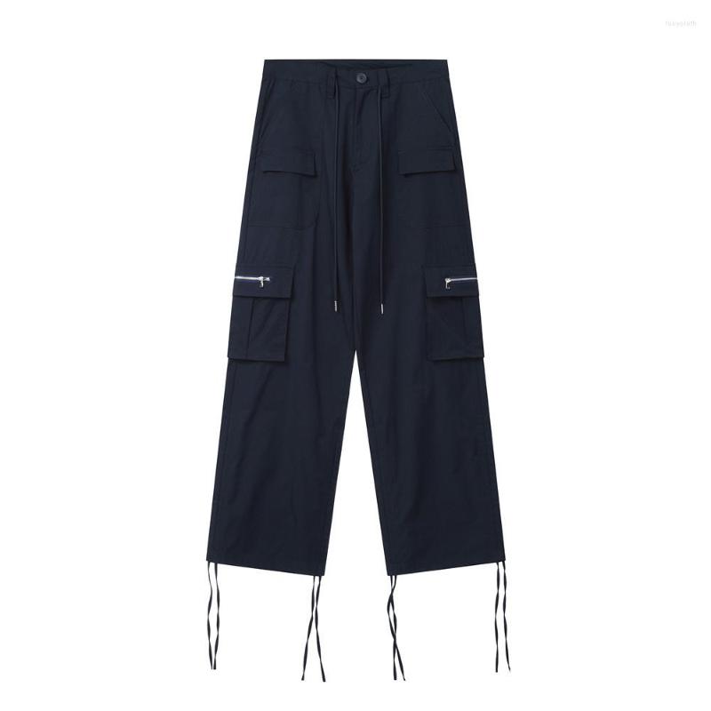 

Men's Pants Women Men American Streetwear Fashion Hip Hop Loose Casual Overalls Cargo Multi-pocket Drawstring Straight Trousers Brand, Black