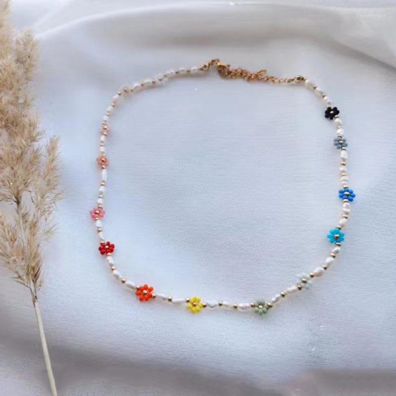 

Necklace Earrings Set Sweet Style Multicolor Miyuki Beads Flower Shape Bracelet Baroque Pearl Beaded Premium Women's Fashion Jewelry, Picture shown